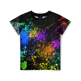 Детская футболка 3D с принтом Брызги красок в Петрозаводске, 100% гипоаллергенный полиэфир | прямой крой, круглый вырез горловины, длина до линии бедер, чуть спущенное плечо, ткань немного тянется | кляксы | цветной | яркий