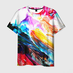 Мужская футболка 3D с принтом Абстракция красок в Петрозаводске, 100% полиэфир | прямой крой, круглый вырез горловины, длина до линии бедер | color | paint | red | абстракция красок | брызги | краска | красный