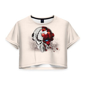 Женская футболка 3D укороченная с принтом Пиратская станция 5 в Петрозаводске, 100% полиэстер | круглая горловина, длина футболки до линии талии, рукава с отворотами | and | dnb | drumm | pirate | station | бэйс | драм | пиратская | станция