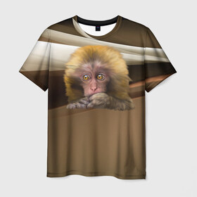 Мужская футболка 3D с принтом Мартышка в Петрозаводске, 100% полиэфир | прямой крой, круглый вырез горловины, длина до линии бедер | голова животного | мартышка | обезьяна | прикольные картинки