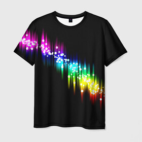 Мужская футболка 3D с принтом Блики в Петрозаводске, 100% полиэфир | прямой крой, круглый вырез горловины, длина до линии бедер | волна | цветной | яркий