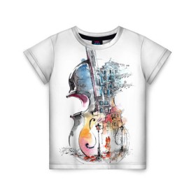 Детская футболка 3D с принтом Скрипка в Петрозаводске, 100% гипоаллергенный полиэфир | прямой крой, круглый вырез горловины, длина до линии бедер, чуть спущенное плечо, ткань немного тянется | пейзаж музыка