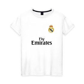 Женская футболка хлопок с принтом Реал форма в Петрозаводске, 100% хлопок | прямой крой, круглый вырез горловины, длина до линии бедер, слегка спущенное плечо | fc real | real madrid | испания | лига чемпионов | реал мадрид | фк реал
