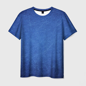 Мужская футболка 3D с принтом Текстура в Петрозаводске, 100% полиэфир | прямой крой, круглый вырез горловины, длина до линии бедер | полоски | синий | текстура | царапины