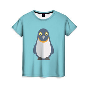 Женская футболка 3D с принтом Пингвин в Петрозаводске, 100% полиэфир ( синтетическое хлопкоподобное полотно) | прямой крой, круглый вырез горловины, длина до линии бедер | зима | море | пингвин | птицы