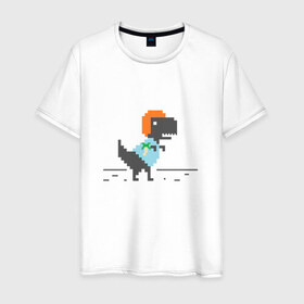 Мужская футболка хлопок с принтом Динозавр 8 бит в Петрозаводске, 100% хлопок | прямой крой, круглый вырез горловины, длина до линии бедер, слегка спущенное плечо. | 