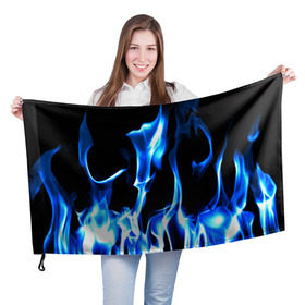 Флаг 3D с принтом Огонь в Петрозаводске, 100% полиэстер | плотность ткани — 95 г/м2, размер — 67 х 109 см. Принт наносится с одной стороны | Тематика изображения на принте: пламя | синее | яркий