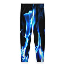 Женские брюки 3D с принтом Огонь в Петрозаводске, полиэстер 100% | прямой крой, два кармана без застежек по бокам, с мягкой трикотажной резинкой на поясе и по низу штанин. В поясе для дополнительного комфорта — широкие завязки | пламя | синее | яркий