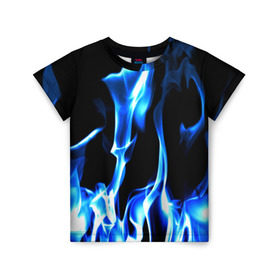 Детская футболка 3D с принтом Огонь в Петрозаводске, 100% гипоаллергенный полиэфир | прямой крой, круглый вырез горловины, длина до линии бедер, чуть спущенное плечо, ткань немного тянется | Тематика изображения на принте: пламя | синее | яркий