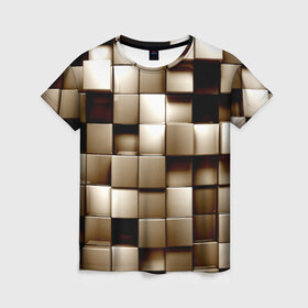 Женская футболка 3D с принтом Кубики в Петрозаводске, 100% полиэфир ( синтетическое хлопкоподобное полотно) | прямой крой, круглый вырез горловины, длина до линии бедер | серый | текстура