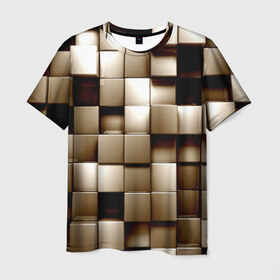 Мужская футболка 3D с принтом Кубики в Петрозаводске, 100% полиэфир | прямой крой, круглый вырез горловины, длина до линии бедер | Тематика изображения на принте: серый | текстура