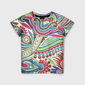 Детская футболка 3D с принтом Хохлома красками в Петрозаводске, 100% гипоаллергенный полиэфир | прямой крой, круглый вырез горловины, длина до линии бедер, чуть спущенное плечо, ткань немного тянется | народный | орнамент | роспись | традиционный
