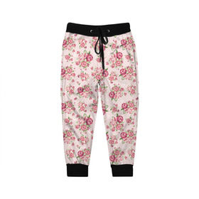 Детские брюки 3D с принтом Fashion sweet flower в Петрозаводске, 100% полиэстер | манжеты по низу, эластичный пояс регулируется шнурком, по бокам два кармана без застежек, внутренняя часть кармана из мелкой сетки | паттерны | розовый | розы | узор