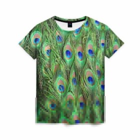 Женская футболка 3D с принтом Life is beautiful в Петрозаводске, 100% полиэфир ( синтетическое хлопкоподобное полотно) | прямой крой, круглый вырез горловины, длина до линии бедер | павлин | паттерн | перья | текстура