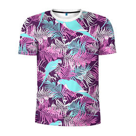 Мужская футболка 3D спортивная с принтом Summer paradise в Петрозаводске, 100% полиэстер с улучшенными характеристиками | приталенный силуэт, круглая горловина, широкие плечи, сужается к линии бедра | паттерн | попугаи | разноцветный | тропики | цветы | яркий