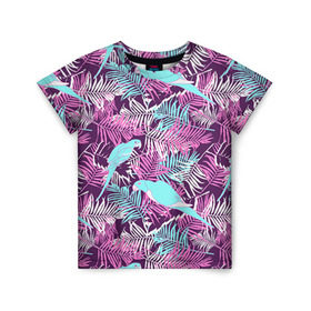 Детская футболка 3D с принтом Summer paradise в Петрозаводске, 100% гипоаллергенный полиэфир | прямой крой, круглый вырез горловины, длина до линии бедер, чуть спущенное плечо, ткань немного тянется | паттерн | попугаи | разноцветный | тропики | цветы | яркий
