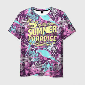Мужская футболка 3D с принтом Summer paradise 2 в Петрозаводске, 100% полиэфир | прямой крой, круглый вырез горловины, длина до линии бедер | beach | flower | party | summer | swag | trend | вечеринка | лето | популярное | сваг | свег | тренд | хит | цветочки | цветы