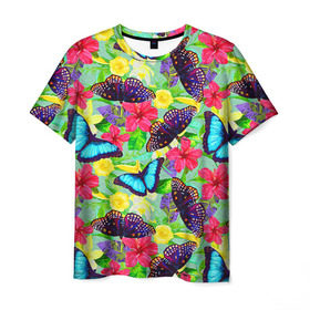 Мужская футболка 3D с принтом Summer Butterflies в Петрозаводске, 100% полиэфир | прямой крой, круглый вырез горловины, длина до линии бедер | бабочки | лето | пестрый | разноцветный