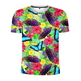 Мужская футболка 3D спортивная с принтом Summer Butterflies в Петрозаводске, 100% полиэстер с улучшенными характеристиками | приталенный силуэт, круглая горловина, широкие плечи, сужается к линии бедра | бабочки | лето | пестрый | разноцветный