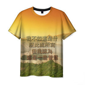 Мужская футболка 3D с принтом Великая Китайская стена в Петрозаводске, 100% полиэфир | прямой крой, круглый вырез горловины, длина до линии бедер | иероглифы | китай