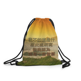 Рюкзак-мешок 3D с принтом Великая Китайская стена в Петрозаводске, 100% полиэстер | плотность ткани — 200 г/м2, размер — 35 х 45 см; лямки — толстые шнурки, застежка на шнуровке, без карманов и подкладки | иероглифы | китай