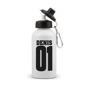 Бутылка спортивная с принтом Денис 01 в Петрозаводске, металл | емкость — 500 мл, в комплекте две пластиковые крышки и карабин для крепления | 01 | denis | денис | на спине | номер | цифры
