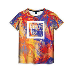 Женская футболка 3D с принтом Beach Party в Петрозаводске, 100% полиэфир ( синтетическое хлопкоподобное полотно) | прямой крой, круглый вырез горловины, длина до линии бедер | beach | party | summer | trend | вечеринка | лето | популярное | тренд | хит