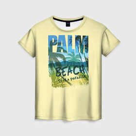 Женская футболка 3D с принтом Palm beach в Петрозаводске, 100% полиэфир ( синтетическое хлопкоподобное полотно) | прямой крой, круглый вырез горловины, длина до линии бедер | beach | party | summer | swag | trend | вечеринка | лето | популярное | сваг | свег | тренд | хит