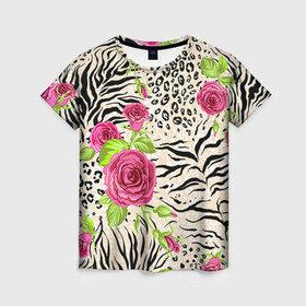 Женская футболка 3D с принтом Зебра в Петрозаводске, 100% полиэфир ( синтетическое хлопкоподобное полотно) | прямой крой, круглый вырез горловины, длина до линии бедер | flower | swag | trend | популярное | сваг | свег | тренд | хит | цветочки | цветы