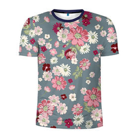 Мужская футболка 3D спортивная с принтом Цветочки в Петрозаводске, 100% полиэстер с улучшенными характеристиками | приталенный силуэт, круглая горловина, широкие плечи, сужается к линии бедра | нежный | паттерн | розовый