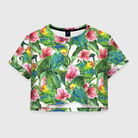 Женская футболка 3D укороченная с принтом Джунгли в Петрозаводске, 100% полиэстер | круглая горловина, длина футболки до линии талии, рукава с отворотами | flower | summer | swag | trend | лето | популярное | сваг | свег | тренд | хит | цветочки | цветы