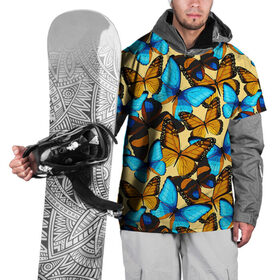 Накидка на куртку 3D с принтом Бабочки в Петрозаводске, 100% полиэстер |  | коричневый | синий