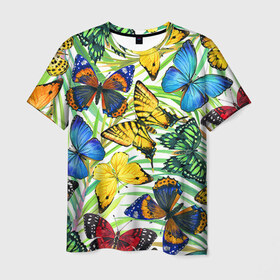 Мужская футболка 3D с принтом Бабочки 2 в Петрозаводске, 100% полиэфир | прямой крой, круглый вырез горловины, длина до линии бедер | flower | summer | swag | trend | бабочки | лето | популярное | сваг | свег | тренд | хит | цветочки | цветы