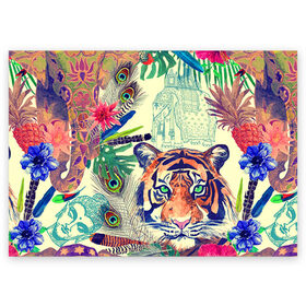Поздравительная открытка с принтом Индия в Петрозаводске, 100% бумага | плотность бумаги 280 г/м2, матовая, на обратной стороне линовка и место для марки
 | flower | summer | swag | trend | животные | лето | популярное | сваг | свег | тигр | тренд | хит | цветочки | цветы