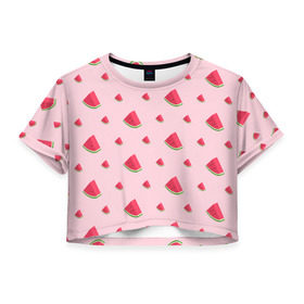 Женская футболка 3D укороченная с принтом Сочные арбузики в Петрозаводске, 100% полиэстер | круглая горловина, длина футболки до линии талии, рукава с отворотами | арбузы | арт | еда | лето | фрукты