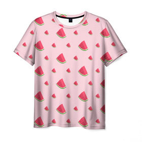 Мужская футболка 3D с принтом Сочные арбузики в Петрозаводске, 100% полиэфир | прямой крой, круглый вырез горловины, длина до линии бедер | арбузы | арт | еда | лето | фрукты