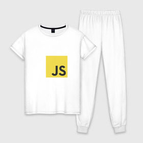 Женская пижама хлопок с принтом JS return true в Петрозаводске, 100% хлопок | брюки и футболка прямого кроя, без карманов, на брюках мягкая резинка на поясе и по низу штанин | javascript | js | программист