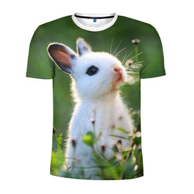 Мужская футболка 3D спортивная с принтом Кролик в Петрозаводске, 100% полиэстер с улучшенными характеристиками | приталенный силуэт, круглая горловина, широкие плечи, сужается к линии бедра | animal | baby | cute | flowers | fluffy | hare | lawn | little | meadow | rabbit | животное | заяц | кролик | луг | лужайка | маленький | малыш | милый | пушистый | цветы