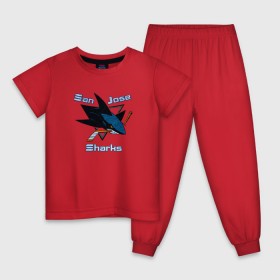 Детская пижама хлопок с принтом San Jose Sharks hockey в Петрозаводске, 100% хлопок |  брюки и футболка прямого кроя, без карманов, на брюках мягкая резинка на поясе и по низу штанин
 | nhl | san jose sharks | спорт | хоккей