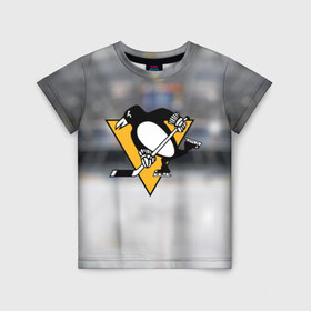 Детская футболка 3D с принтом Pittsburg Penguins в Петрозаводске, 100% гипоаллергенный полиэфир | прямой крой, круглый вырез горловины, длина до линии бедер, чуть спущенное плечо, ткань немного тянется | питтсбург | хоккей