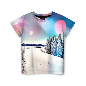 Детская футболка 3D с принтом Тропа в Петрозаводске, 100% гипоаллергенный полиэфир | прямой крой, круглый вырез горловины, длина до линии бедер, чуть спущенное плечо, ткань немного тянется | зима | природа | снег | снежный | солнце