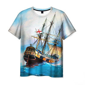 Мужская футболка 3D с принтом Корабль в Петрозаводске, 100% полиэфир | прямой крой, круглый вырез горловины, длина до линии бедер | вода | море | океан | парусник