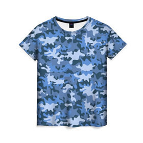 Женская футболка 3D с принтом Камуфляж в Петрозаводске, 100% полиэфир ( синтетическое хлопкоподобное полотно) | прямой крой, круглый вырез горловины, длина до линии бедер | camo | авиация | ввс | камо | самолёты | синий