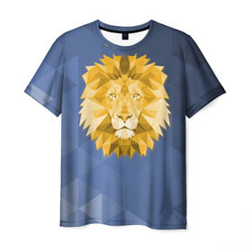 Мужская футболка 3D с принтом Полигональный Лев в Петрозаводске, 100% полиэфир | прямой крой, круглый вырез горловины, длина до линии бедер | лев | полигоны
