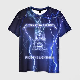 Мужская футболка 3D с принтом Metallica - Ride the Lightning в Петрозаводске, 100% полиэфир | прямой крой, круглый вырез горловины, длина до линии бедер | Тематика изображения на принте: album | metal | metallica | ride the lightning | rock | альбом | метал | металлика | молния | рок