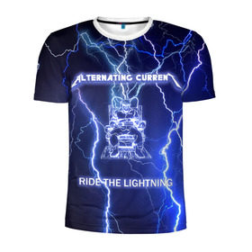 Мужская футболка 3D спортивная с принтом Metallica - Ride the Lightning в Петрозаводске, 100% полиэстер с улучшенными характеристиками | приталенный силуэт, круглая горловина, широкие плечи, сужается к линии бедра | album | metal | metallica | ride the lightning | rock | альбом | метал | металлика | молния | рок