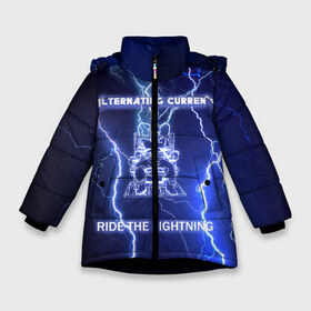 Зимняя куртка для девочек 3D с принтом Metallica - Ride the Lightning в Петрозаводске, ткань верха — 100% полиэстер; подклад — 100% полиэстер, утеплитель — 100% полиэстер. | длина ниже бедра, удлиненная спинка, воротник стойка и отстегивающийся капюшон. Есть боковые карманы с листочкой на кнопках, утяжки по низу изделия и внутренний карман на молнии. 

Предусмотрены светоотражающий принт на спинке, радужный светоотражающий элемент на пуллере молнии и на резинке для утяжки. | album | metal | metallica | ride the lightning | rock | альбом | метал | металлика | молния | рок
