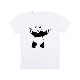 Детская футболка хлопок с принтом Panda & Guns в Петрозаводске, 100% хлопок | круглый вырез горловины, полуприлегающий силуэт, длина до линии бедер | panda | крутой | оружие | панда | пистолет | револьвер | рисунок
