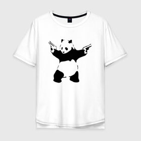 Мужская футболка хлопок Oversize с принтом Panda & Guns в Петрозаводске, 100% хлопок | свободный крой, круглый ворот, “спинка” длиннее передней части | Тематика изображения на принте: panda | крутой | оружие | панда | пистолет | револьвер | рисунок