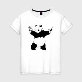 Женская футболка хлопок с принтом Panda & Guns в Петрозаводске, 100% хлопок | прямой крой, круглый вырез горловины, длина до линии бедер, слегка спущенное плечо | panda | крутой | оружие | панда | пистолет | револьвер | рисунок